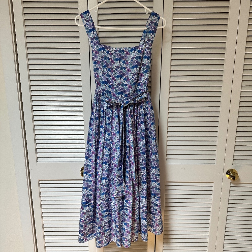 J. Crew Liberty Print Cotton Dress Adjustable Straps Open Back Pockets Size 6